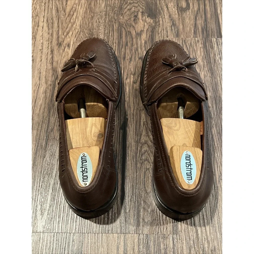 SAN REMO Men's Brown Leather Dress Loafers Shoes Size 10 Hand made in Italy